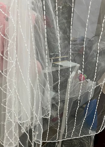 Beyaz Drape Detaylı Bohem Gelin duvağı - Görsel 3