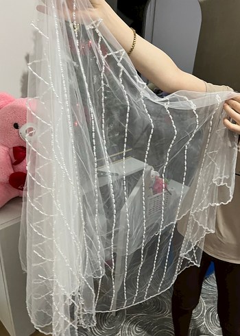 Beyaz Drape Detaylı Bohem Gelin duvağı - Görsel 2