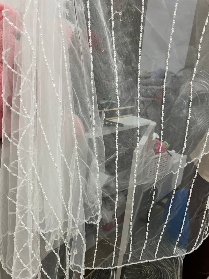 Beyaz Drape Detaylı Bohem Gelin duvağı - Görsel 3