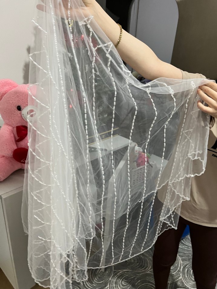 Beyaz Drape Detaylı Bohem Gelin duvağı - Görsel 2