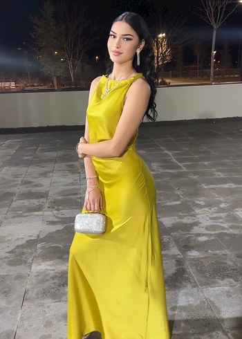 Yağ yeşili saten elbise - Görsel 2