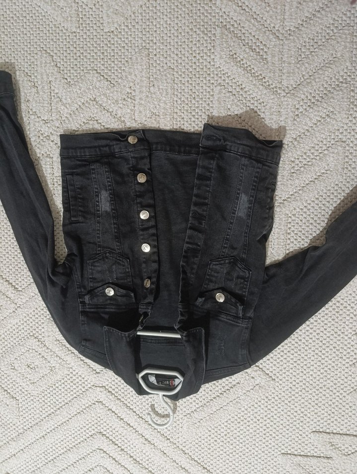 Kadın Siyah Denim Ceket - Görsel 2