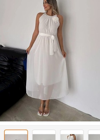 Beyaz Uzun Bohem Salaş Elbise - Görsel 5