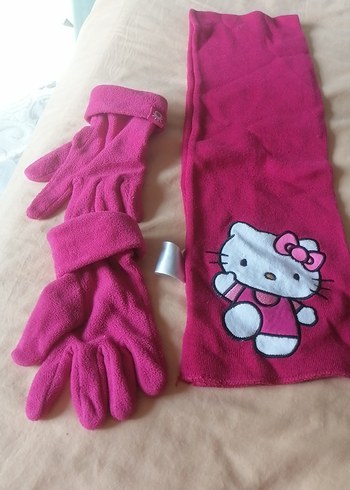 Kız Çocuk Pembe Polar Eldiven ve Atkı Seti - Görsel 2