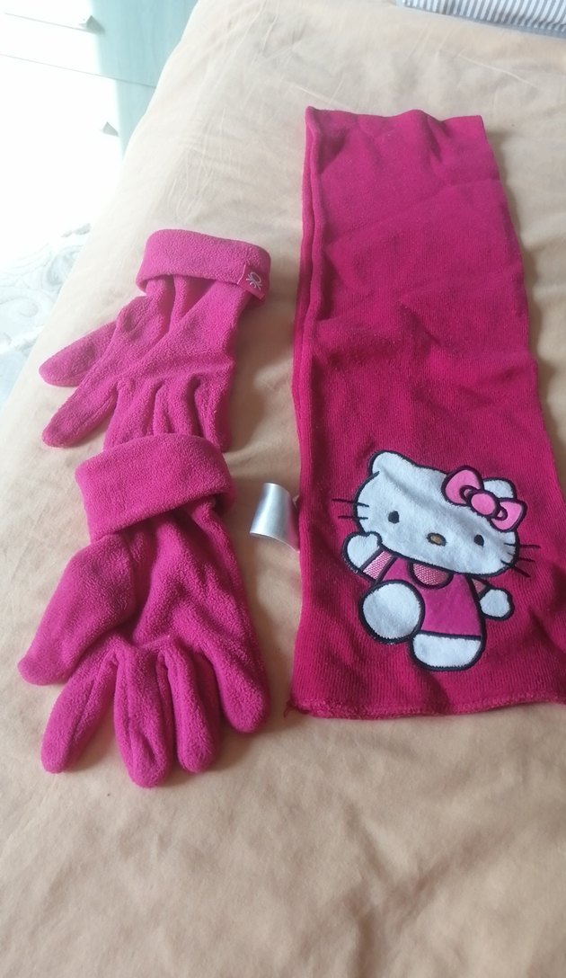 Kız Çocuk Pembe Polar Eldiven ve Atkı Seti - Görsel 2