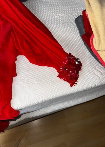 Drapeli Parlak Kırmızı Uzun Abiye Elbise - Görsel 3