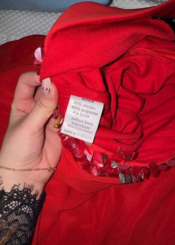 Drapeli Parlak Kırmızı Uzun Abiye Elbise - Görsel 9