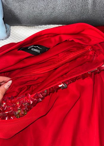 Drapeli Parlak Kırmızı Uzun Abiye Elbise - Görsel 8