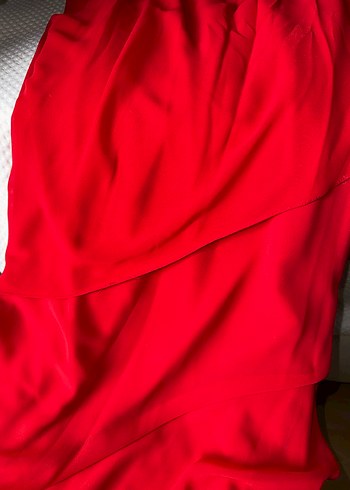 Drapeli Parlak Kırmızı Uzun Abiye Elbise - Görsel 4