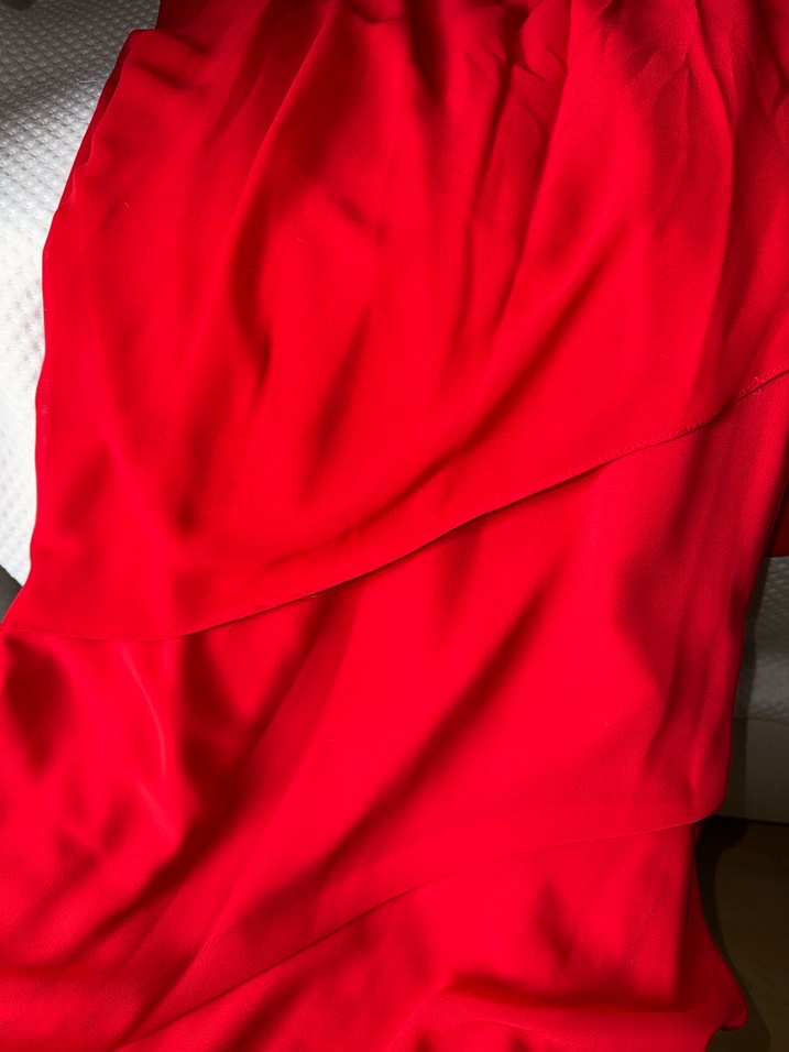 Drapeli Parlak Kırmızı Uzun Abiye Elbise - Görsel 4