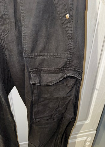 Siyah Bershka Cargo Düz Model Kot Pantolon - Görsel 3