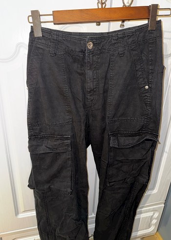 Siyah Bershka Cargo Düz Model Kot Pantolon - Görsel 2