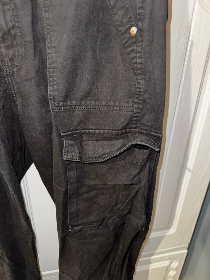 Siyah Bershka Cargo Düz Model Kot Pantolon - Görsel 3