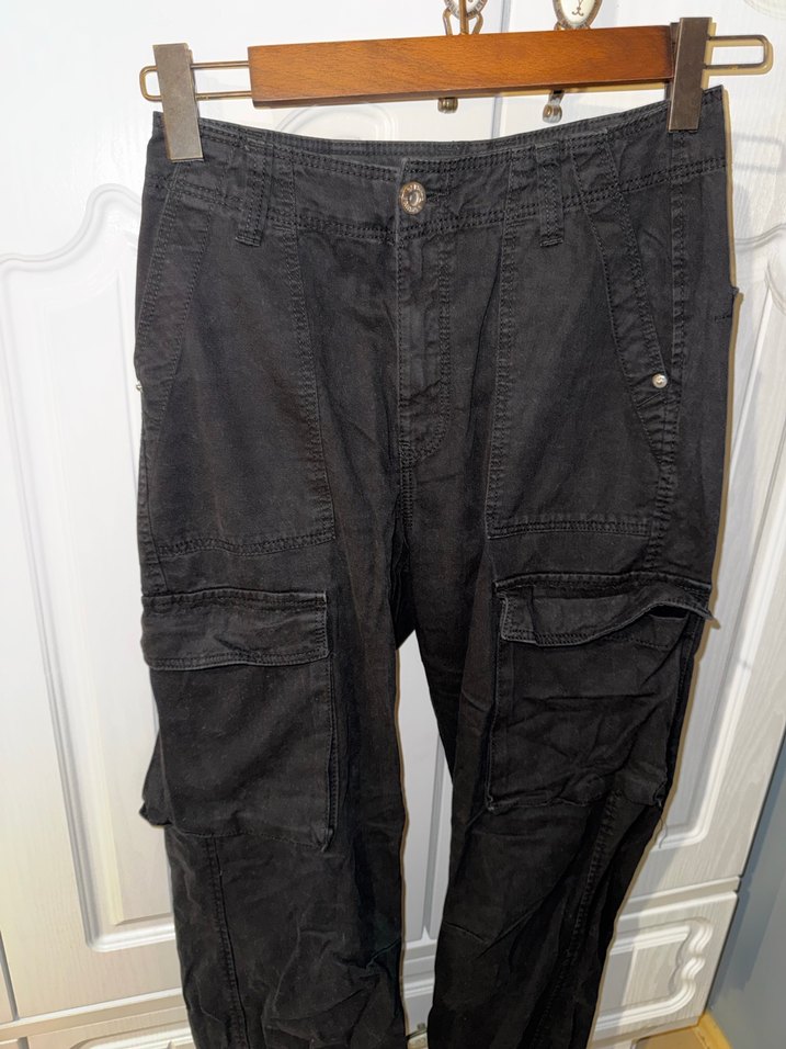 Siyah Bershka Cargo Düz Model Kot Pantolon - Görsel 2