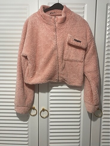 Pembe peluş kısa ceket