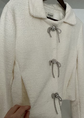 Düğmeli Beyaz Midi Kadın Ceket - Görsel 4