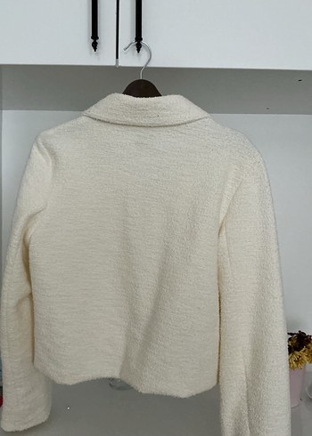 Düğmeli Beyaz Midi Kadın Ceket - Görsel 2