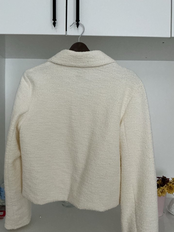 Düğmeli Beyaz Midi Kadın Ceket - Görsel 2