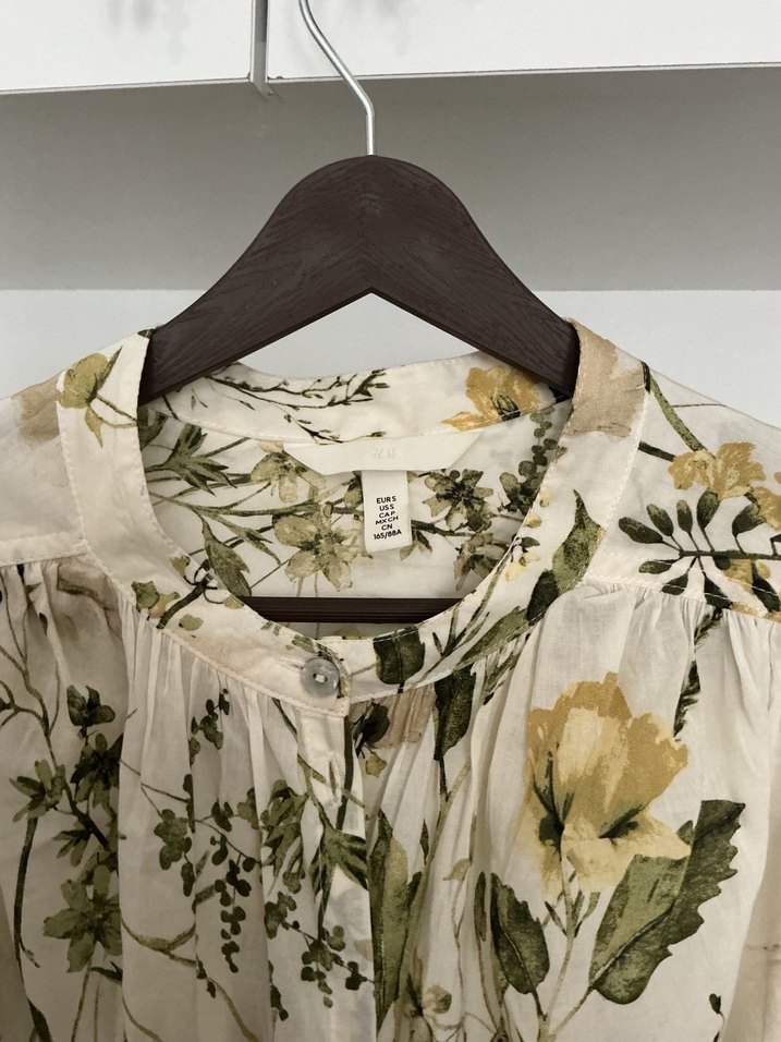 Bej Çiçek Desenli Uzun Kollu Gömlek - Görsel 3