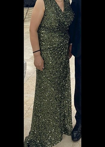 Drapeli Klasik V Yaka Uzun Abiye Elbise - Görsel 7