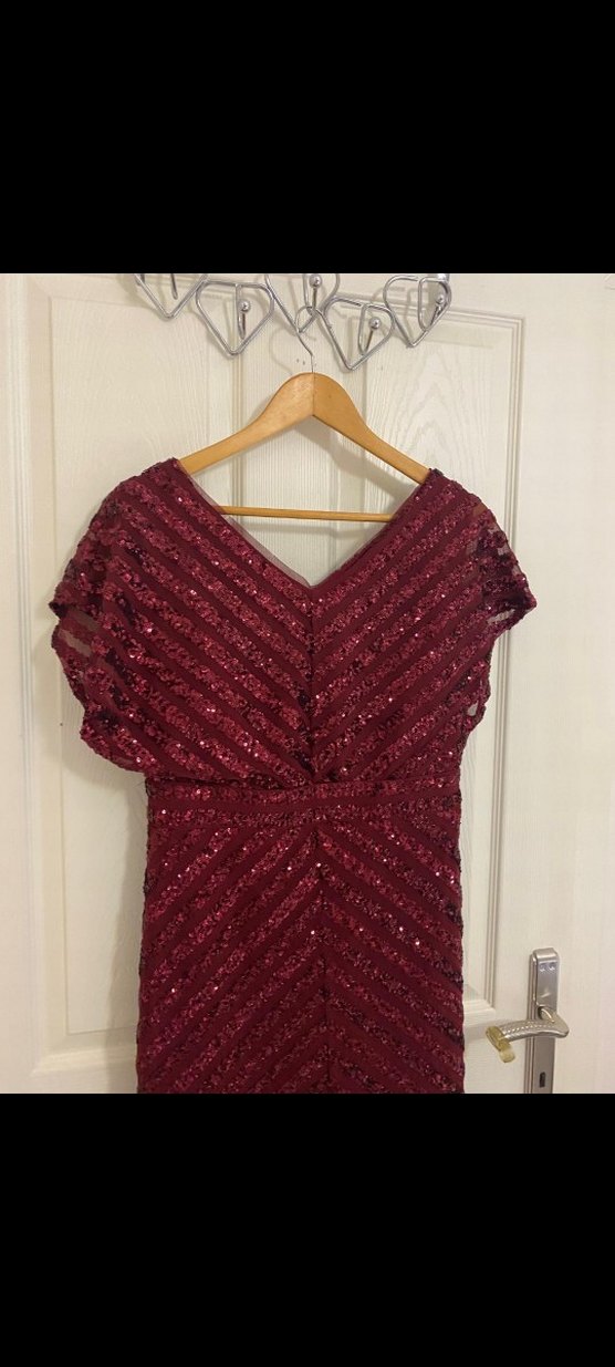 Bordo Uzun Drapeli V Yaka Abiye Elbise - Görsel 5