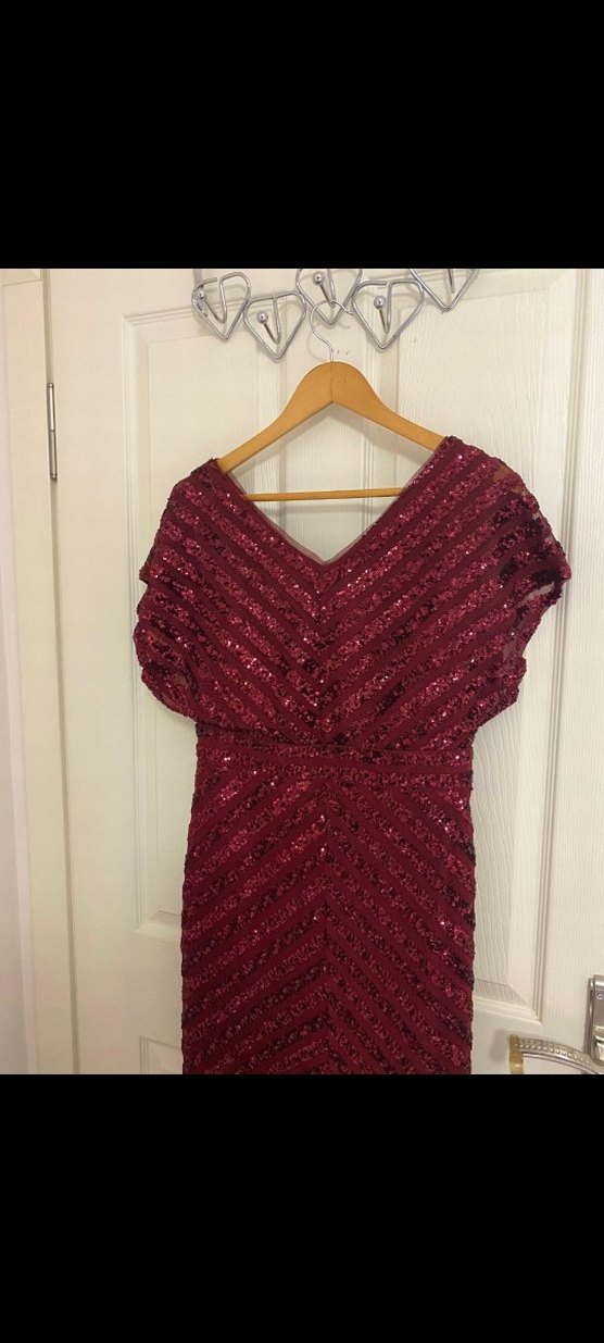 Bordo Uzun Drapeli V Yaka Abiye Elbise - Görsel 4