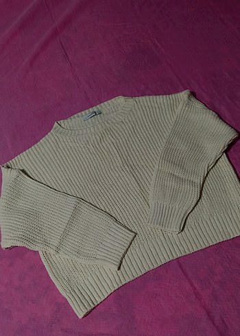Kadın Ekru Crop Kazak