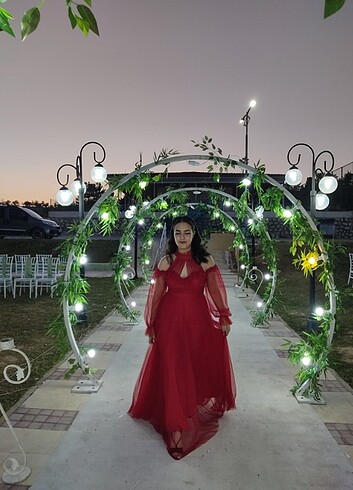 38 Beden kırmızı Renk Kırmızı tül abiye elbise