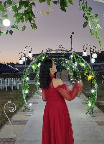 Kırmızı tül abiye elbise - Görsel 5