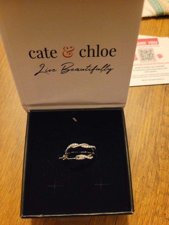 Cate & Chloe  Beyaz Altın Kaplama Swarovski Kristalli Halka Küpe - Görsel 5