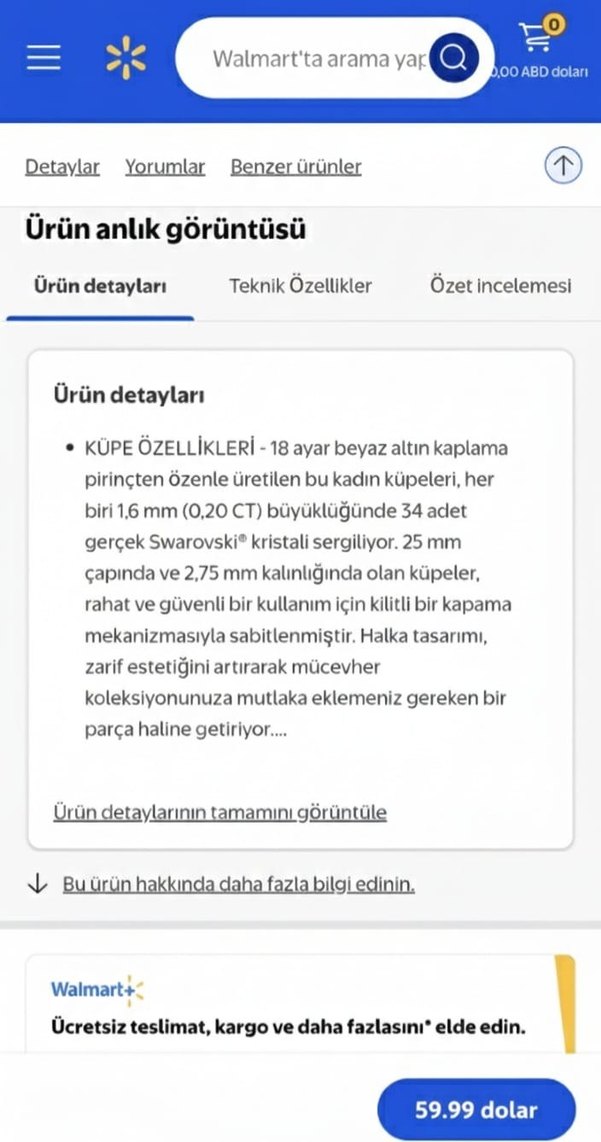 Cate & Chloe Beyaz Altın Kaplama Swarovski Küpeler - Görsel 2