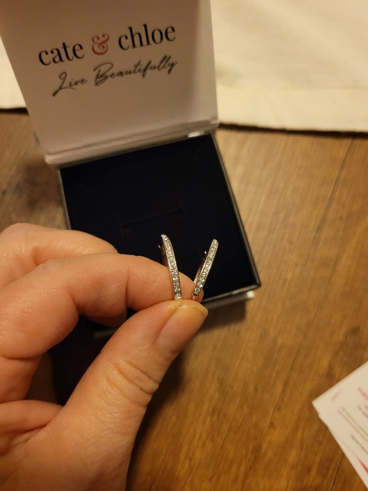 Cate & Chloe Beyaz Altın Kaplama Swarovski Küpeler - Görsel 5