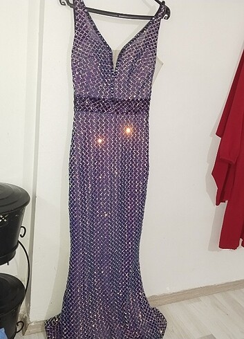 38 Beden pullu parlak balık model abiye