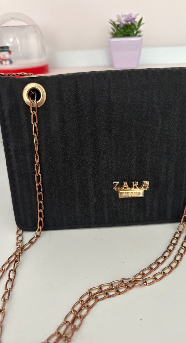 Zara Zincir Detaylı Siyah Deri Kadın Çanta - Görsel 2