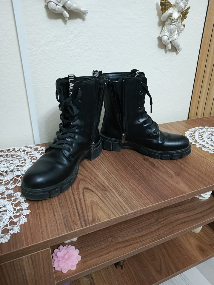 Siyah Deri Goth Stiletto Topuklu Bot - Görsel 5