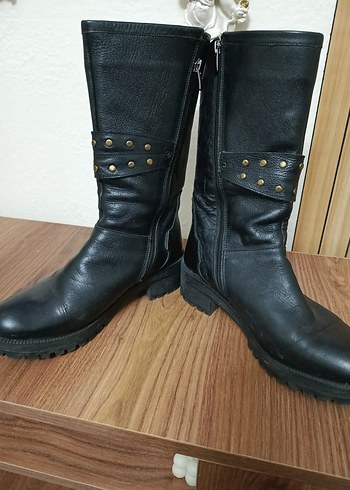 Kadın Siyah Deri Biker Botlar Tokalı - Görsel 2