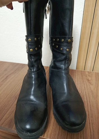 Kadın Siyah Deri Biker Botlar Tokalı - Görsel 5