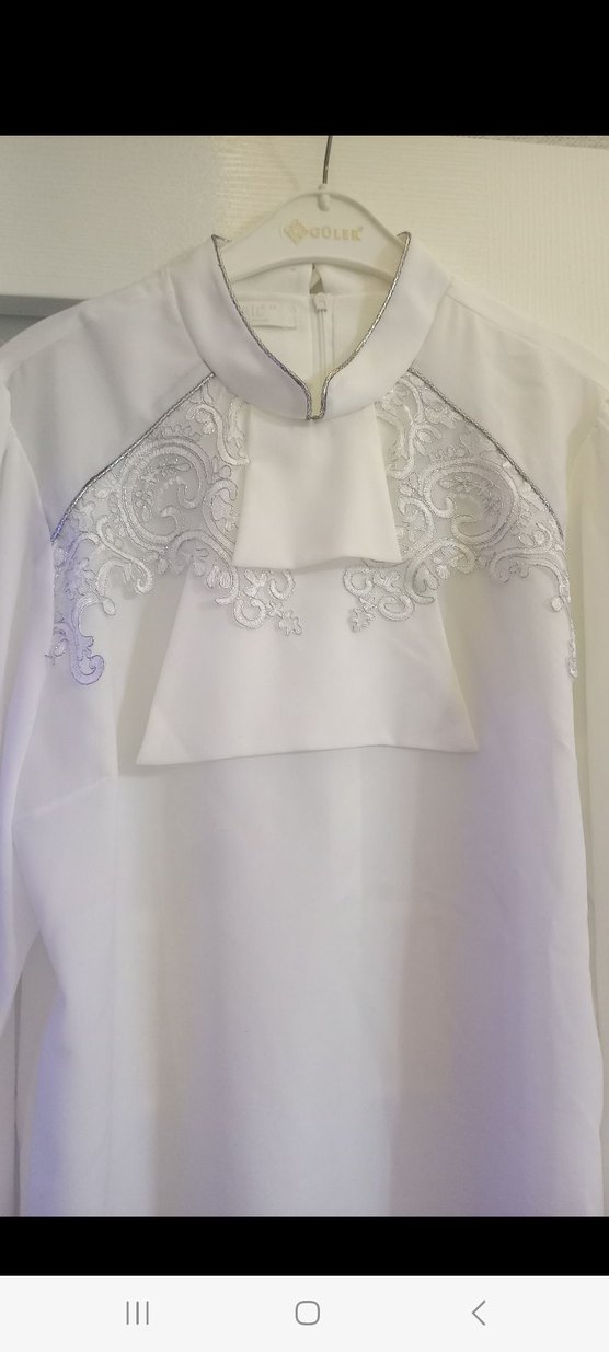 Kadın Beyaz Dantel Detaylı Yüksek Yakalı Gömlek - Görsel 2