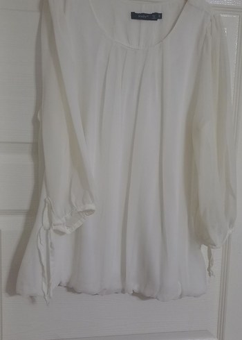 Beyaz Kadın  Bluz, Salaş, Kayık Yaka - Görsel 2