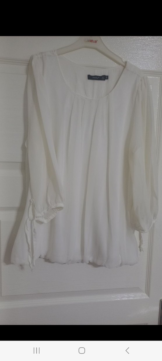 Beyaz Kadın  Bluz, Salaş, Kayık Yaka - Görsel 2