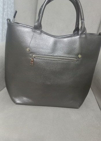 Gri Deri Kadın Omuz Çantası - Görsel 2