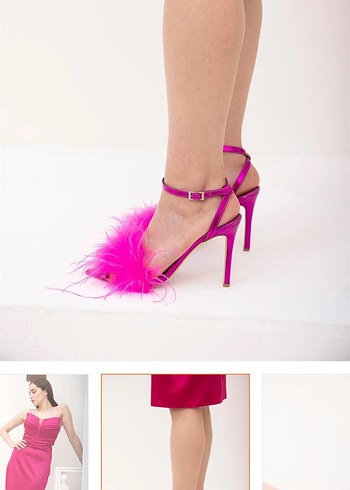 Pembe Tüylü İnce Topuklu Abiye Ayakkabı - Görsel 3