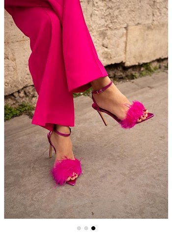 Pembe Tüylü İnce Topuklu Abiye Ayakkabı - Görsel 2