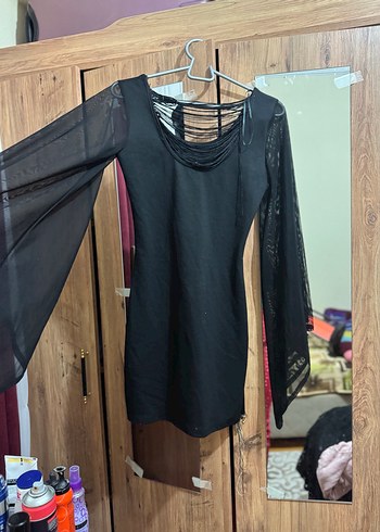 Uzun Kollu Siyah Gotik Midi Elbise - Görsel 3