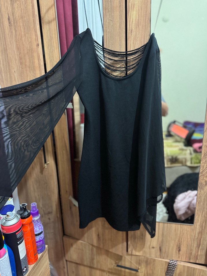 Uzun Kollu Siyah Gotik Midi Elbise - Görsel 2