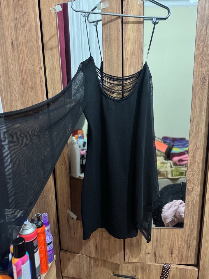 Uzun Kollu Siyah Gotik Midi Elbise - Görsel 4