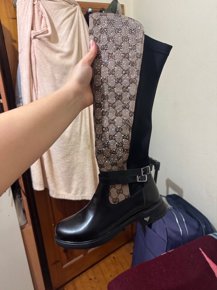 Kahverengi Parlak Yılan Desenli Stiletto Çizme - Görsel 2