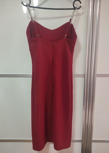 Diğer Bordo Zincir Askılı Midi Elbise
