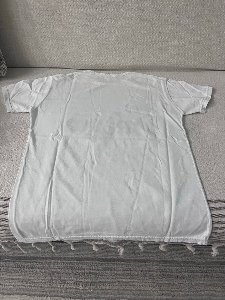 Baskılı Beyaz Pamuklu Unisex Tişört - Görsel 2