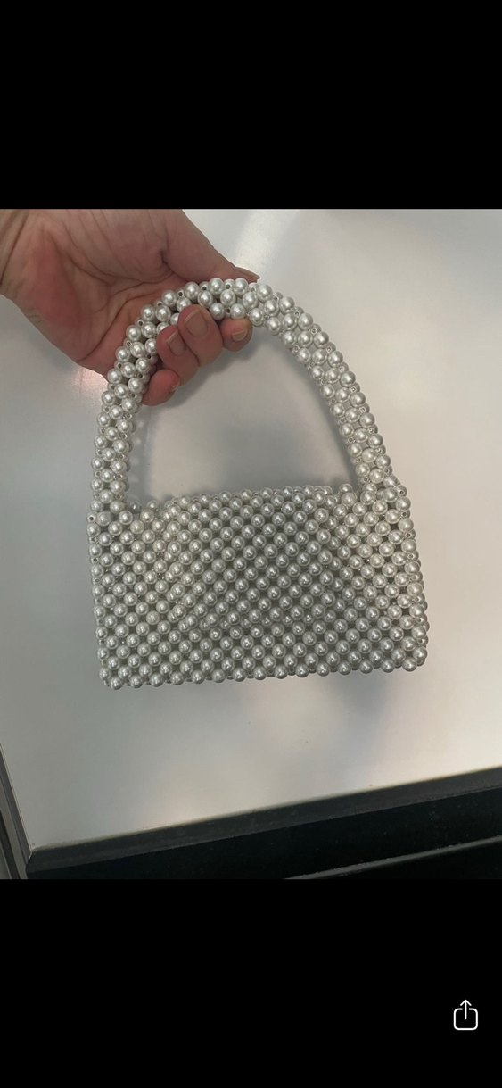 Beyaz Boncuklu Kadın El Çantası - Görsel 3